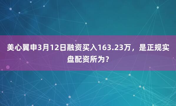 美心翼申3月12日融资买入163.23万，是正规实盘配资所为？